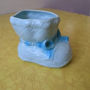 Vintage MCM Baby Gift Nursery Decor Planter Blue Bootie Inarco JAPAN Narco